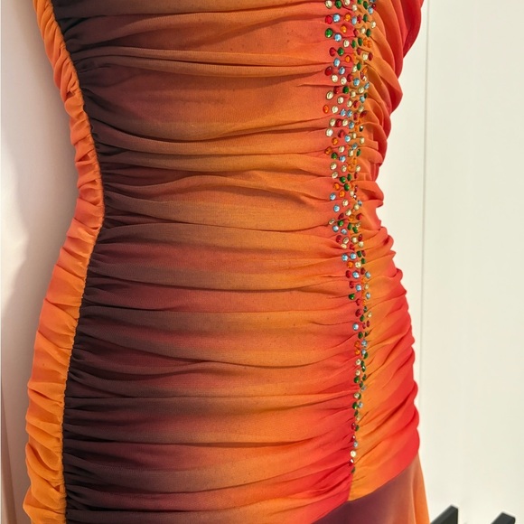 Y2k Elegant Sunset Ombre Midi Prom Dress With Sweetheart Neckline Size Medium - Picture 6 of 16